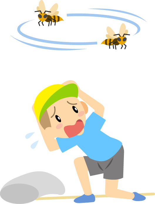 スズメバチに襲われる少年